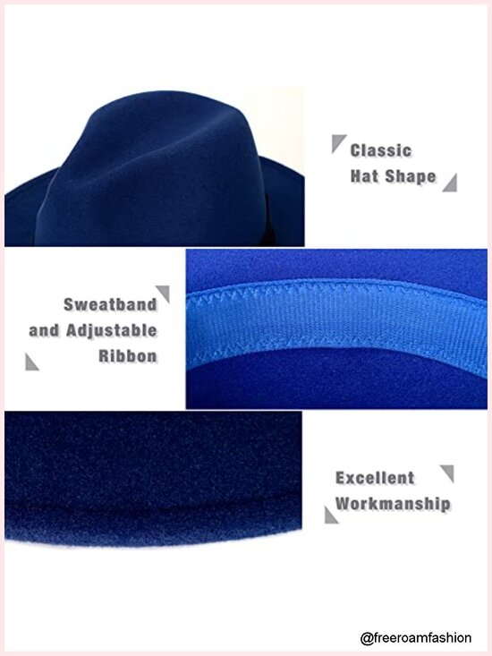 Wide Brim Felt Fedora Hat with Adjustable Strap